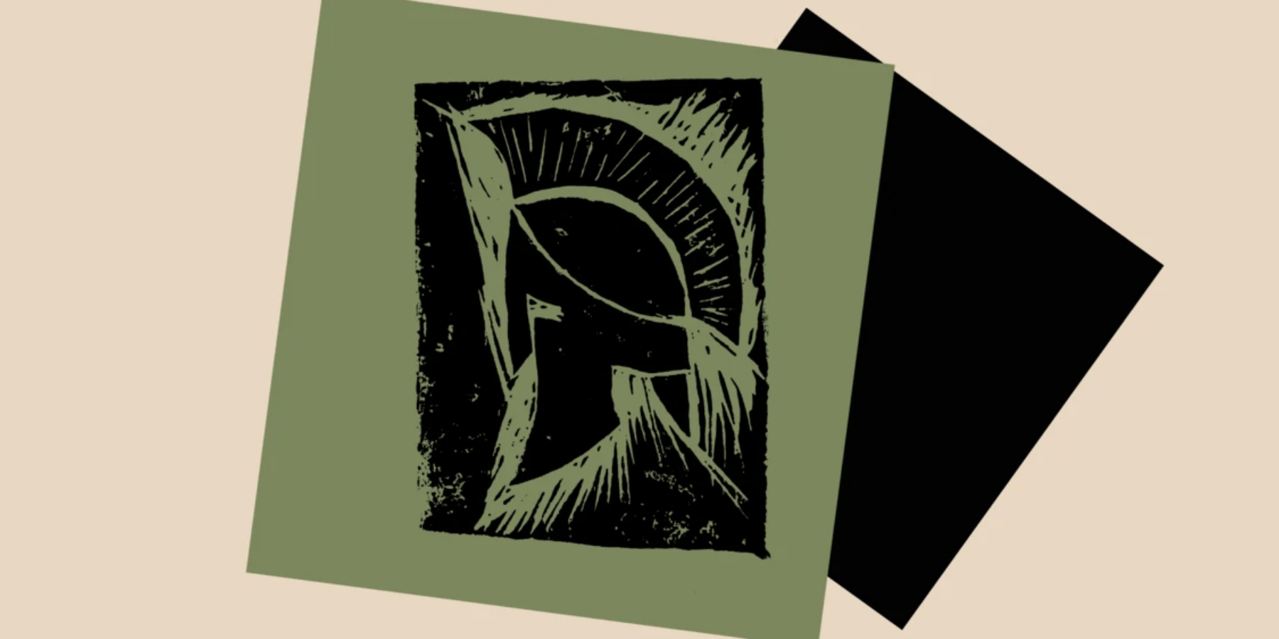 Heaney's Mythology linocut print of Trojan helmet artwork Dublin