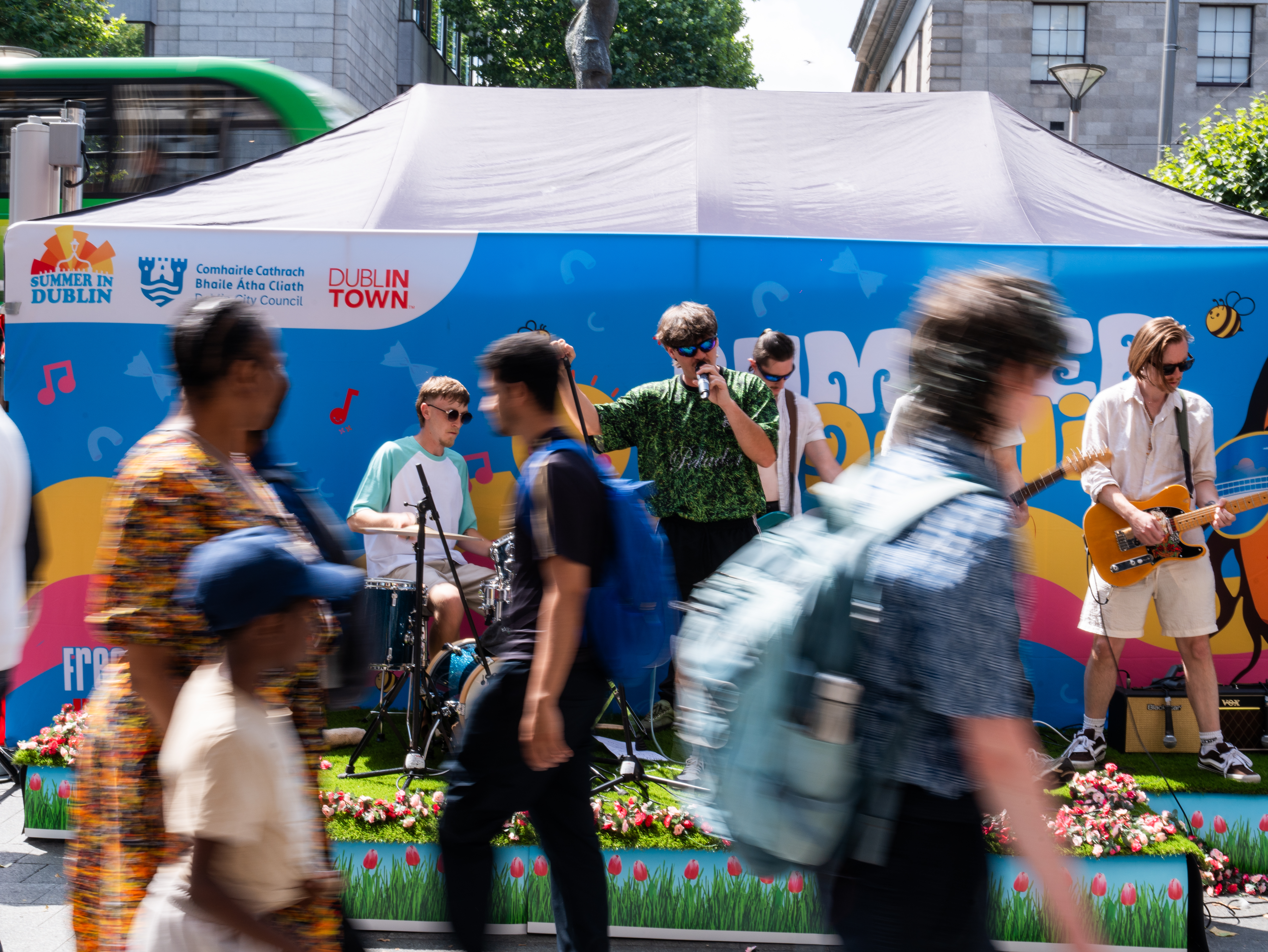Summer in Dublin event - a live band playing on the street in Dublin city centre